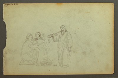 Zeichnung, Planwagen, Drei Studien einer Frau, möglicherweise 1868 von Frederic Edwin Church