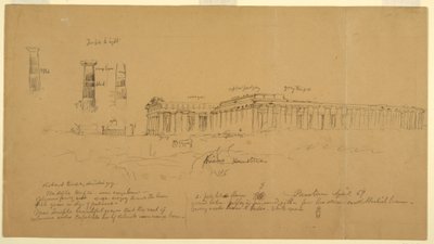 Doric Griechische Tempel von Athena (ehemals Ceres), Hera II (ehemals Neptun) und Hera I (ehemals Basilika), Paestum, Salerno, Italien, April 1869 von Frederic Edwin Church