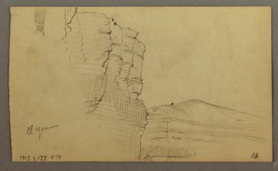El Yemen Tal, Arabien: Felswand mit dem oberen Teil, der einer Säulenreihe ähnelt, 20. Februar 1868 von Frederic Edwin Church