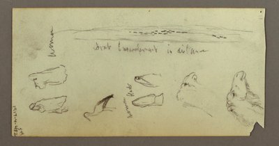 Zeichnung, Figur auf einem Kamel reitend, mit Speer, zwei Figurenstudien, möglicherweise 1868 von Frederic Edwin Church