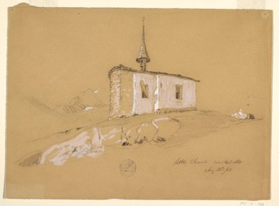Zeichnung, Kleine Kirche bei Bel Arp, Berner Alpen, Schweiz, 28. August 1868 von Frederic Edwin Church