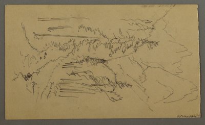 Zeichnung, Berggipfel, Zwei Figuren in einem Ruderboot, August 1868 von Frederic Edwin Church