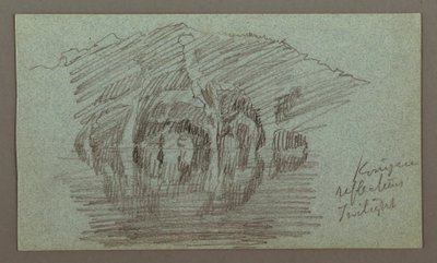 Zeichnung, Berg und seine Spiegelung im See, möglicherweise 1868 von Frederic Edwin Church