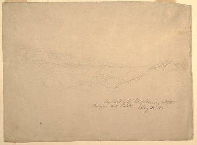 Zeichnung, Bergige Landschaft zwischen Popayan und Pasto, Kolumbien, 13. August 1853 von Frederic Edwin Church