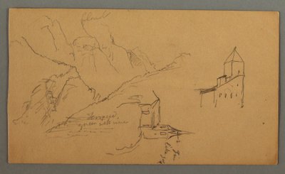 Zwei Kirchen, Tal, Wasserfall von Frederic Edwin Church