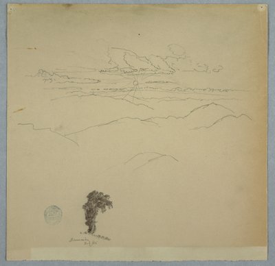 Gebirgige Landschaft mit untergehender Sonne und einem Baum, Jamaika, Juli 1865 von Frederic Edwin Church