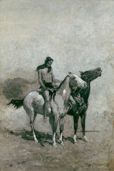 Der Feuerschlucker schleuderte sein Opfer über sein Pony von Frederic Remington