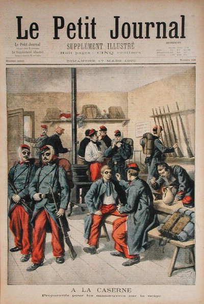 In der Kaserne, Vorbereitung auf Manöver im Schnee, Illustration aus Le Petit Journal, 17. März 1895 von Frederic Theodore Lix