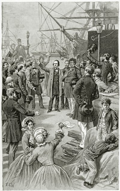 Victor Hugo ruft während einer Rede im Exil am 1. August 1852 eine universelle Republik aus, 19. Jahrhundert von Frederic Theodore Lix