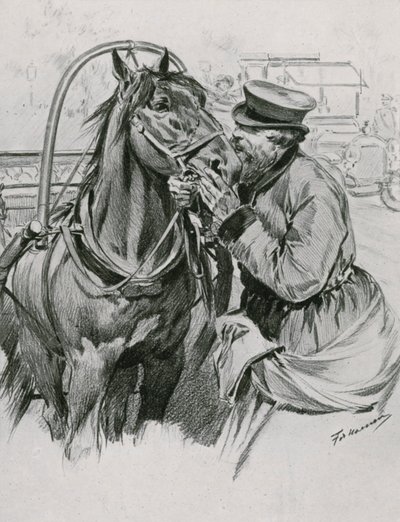 Ein Droschkenfahrer küsst sein Pferd Guten Morgen von Frederic de Haenen