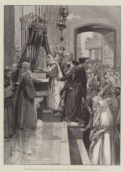 Gründonnerstag am Heiligen Grab, Küssen der Säule, an der Christus gegeißelt wurde von Frederic de Haenen