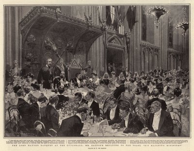Das Bankett des Lord Mayor in der Guildhall, Mr. Balfour antwortet auf den Toast, Seine Majestät Minister von Frederic de Haenen