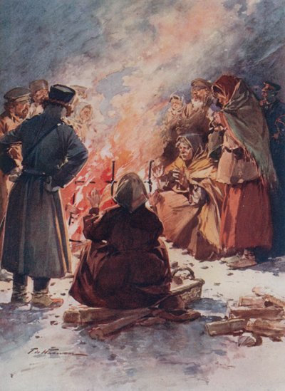 Die Armen von Moskau wärmen sich im Winter an Straßenfeuern von Frederic de Haenen