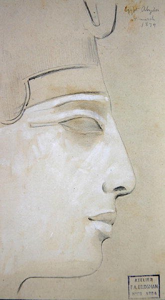 Studie eines Reliefs eines Profils von Seti I im Tempel von Seti I, Abydos von Frederick Arthur Bridgman