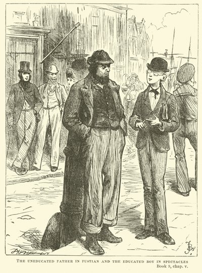 Der ungebildete Vater in Fustian und der gebildete Junge mit Brille von Frederick Barnard