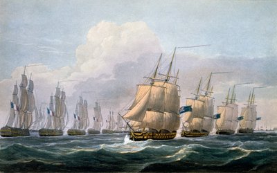 Kapitän Beresford in der HMS Theseus führt sein Geschwader von Schiffen aus 