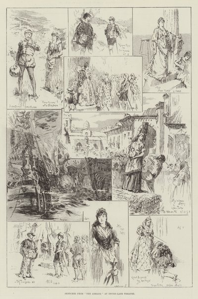 Skizzen aus Der Armada im Drury-Lane-Theater von Frederick Henry Townsend