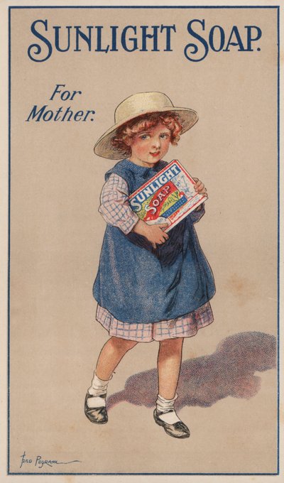 Kleines Mädchen trägt eine Seifenkiste für ihre Mutter: Werbung für Sunlight-Seife von Frederick Pegram