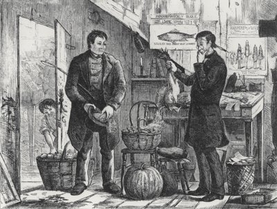 Ein Bauer bezahlt sein Abonnement für die Lokalzeitung in Naturalien von Frederick Stuart after Church