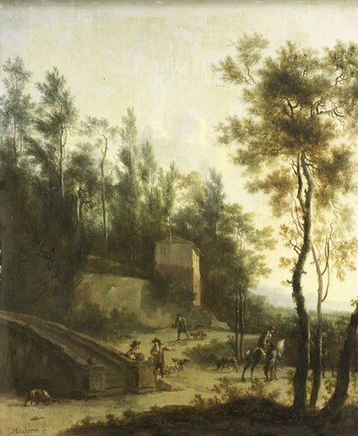 Italienische Landschaft mit Jägern von Frederick de (manner of) Moucheron