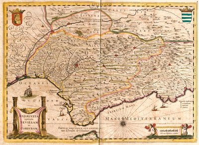 Karte von Andalusien mit Sevilla und Córdoba (Spanien) (Radierung) von Frederick de Wit