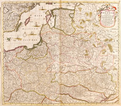 Karte des Königreichs Polen, Herzogtümer Litauen und Livland (Lettland) und Ukraine von Frederick de Wit