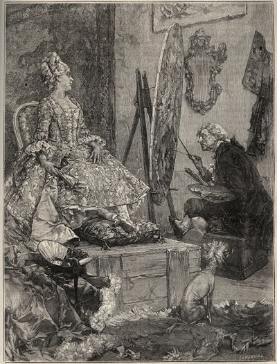 François Boucher (1703-1770) malt das Porträt von Jeanne Antoinette Poisson, Marquise von Pompadour (bekannt als Madame de Pompadour) von Frederik Hendrik (after) Kaemmerer