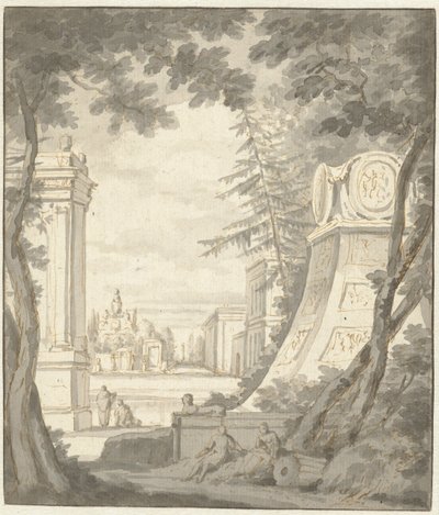 Fantasielandschaft mit klassizistischer Architektur von Frederik de Moucheron