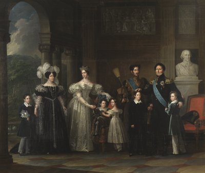Familie Bernadotte: Oscar I (1799-1859), Desiree Clary (1777-1860), Josephine von Leuchtenberg (1807-1867), Karl XV (1826-1872), Oscar II (1829-1907), Karl XIV Johann (1763-1844), Prinz Gustav (1827-1852) und Prinz von Fredric Westin