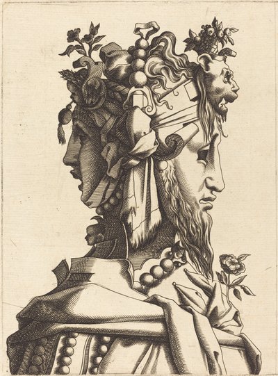 Büste einer Frau in extravagantem Kostüm von French 16th Century after René Boyvin or Pierre Milan