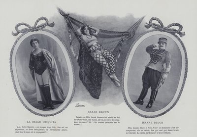 Französische Schauspielerinnen und Sängerinnen La Belle Chiquita, Sarah Brown und Jeanne Bloch von French Photographer
