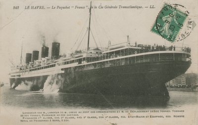 Ozeandampfer Frankreich, Le Havre. Postkarte von 1913. von French Photographer