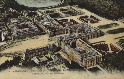 Panoramablick auf den Palast und die Gärten von Versailles von French Photographer