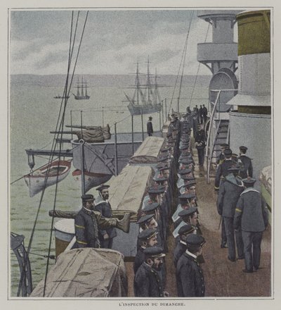 Sonntagsinspektion an Bord eines französischen Kriegsschiffs von French Photographer