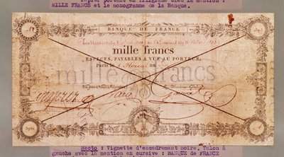 1000 Francs Banknote vom 8. Floreal, An X (28. April 1802) von French School