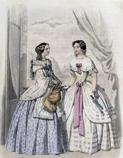 2 modische Frauen - in „Journal des Demoiselles“ 1852. von French School