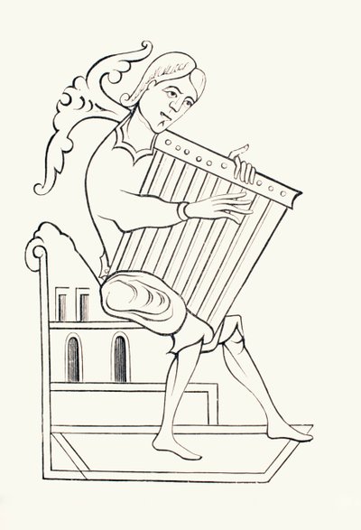 Ein Musiker des 9. Jahrhunderts spielt ein Psalterium, aus 