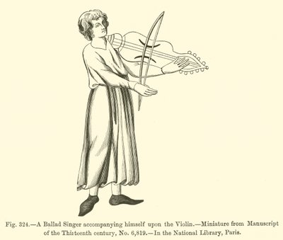 Ein Balladensänger begleitet sich selbst auf der Violine (Gravur) von French School