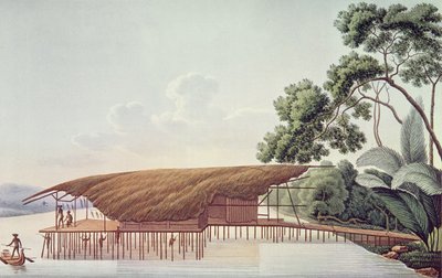 Ein Wohnhaus über Wasser, Doreri, Papuagulfen, aus 