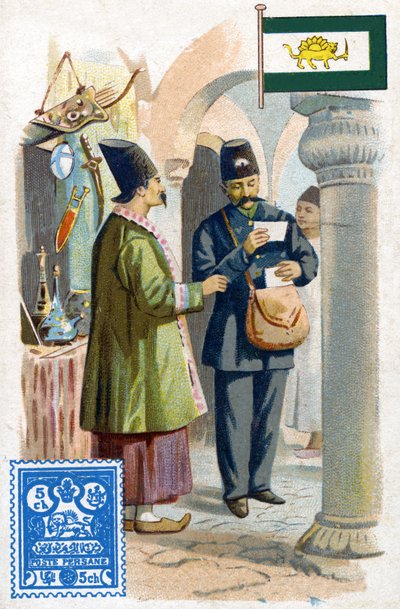 Ein Postbote in Persien, der Post zustellt, späte 19. Jahrhundert von French School