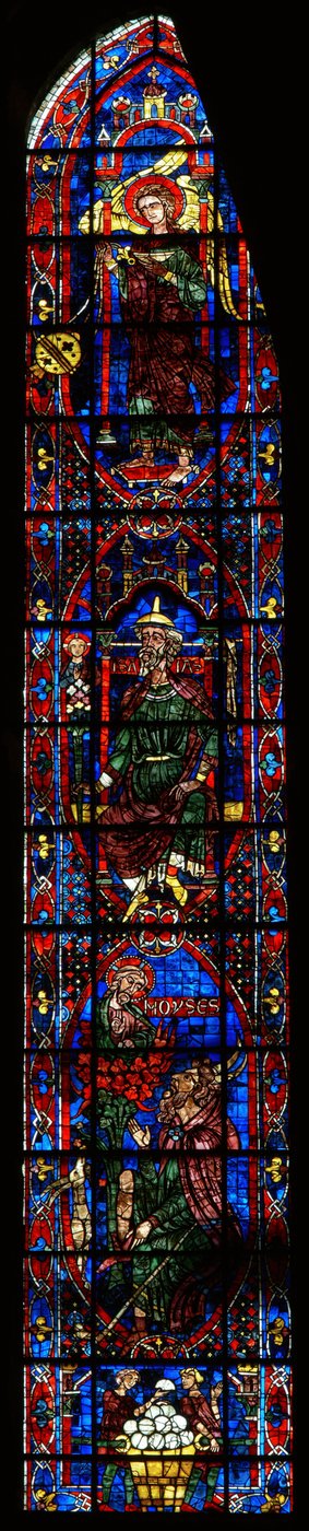 Ein Seraphim, Jesaja, Moses und der brennende Busch und Stifterfiguren von French School