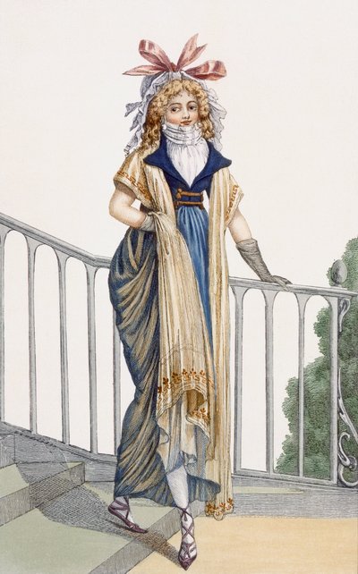 Ein Landspaziergangskleid, Illustration aus Journal des Dames et des Modes, 1797 von French School