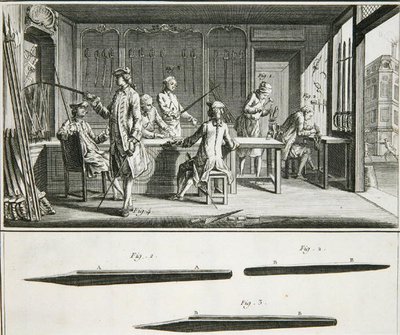 Ein Schwertladen-Interieur, aus der 