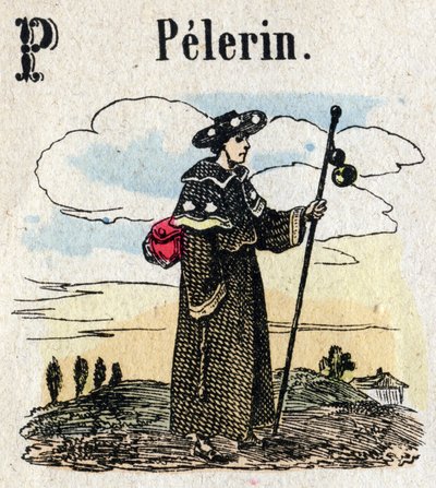 Abecedarium. Buchstabe P wie Pilger. Kleines enzyklopädisches Alphabet, beliebte Serie. Epinaler Bildgebung, Ende des 19. Jahrhunderts von French School