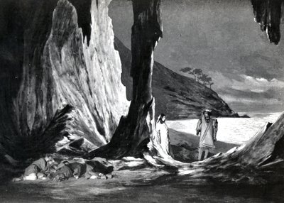Akt II, Szene 3 von Pelléas et Mélisande von Debussy, aus einem Foto der ersten Aufführung im April 1902 der Oper an der Opéra-Comique in Paris, Illustration in Theatre Magazine, Juni 1902 von French School