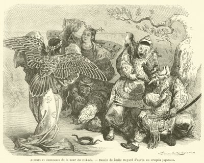 Schauspieler und Tänzerinnen am Hof des Mikado (Stich) von French School