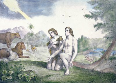Adam und Eva im Garten Eden, spätes 19. Jahrhundert von French School