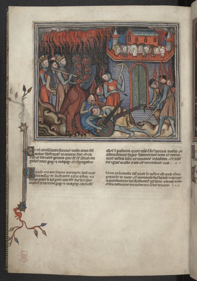 Add 17333, f.42v, Miniatur der himmlischen Heere, die gegen den Drachen kämpfen (Offenbarung XIX:19-20), aus der Apokalypse (die 