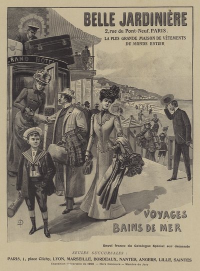 Werbung für das Bekleidungsgeschäft Belle Jardiniere, Paris von French School