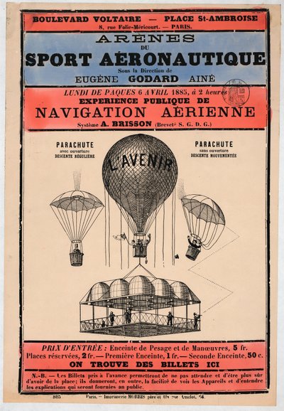 Luftfahrtausstellung in Paris 1885 unter der Leitung von Eugene Godard, veröffentlicht 1885 von French School